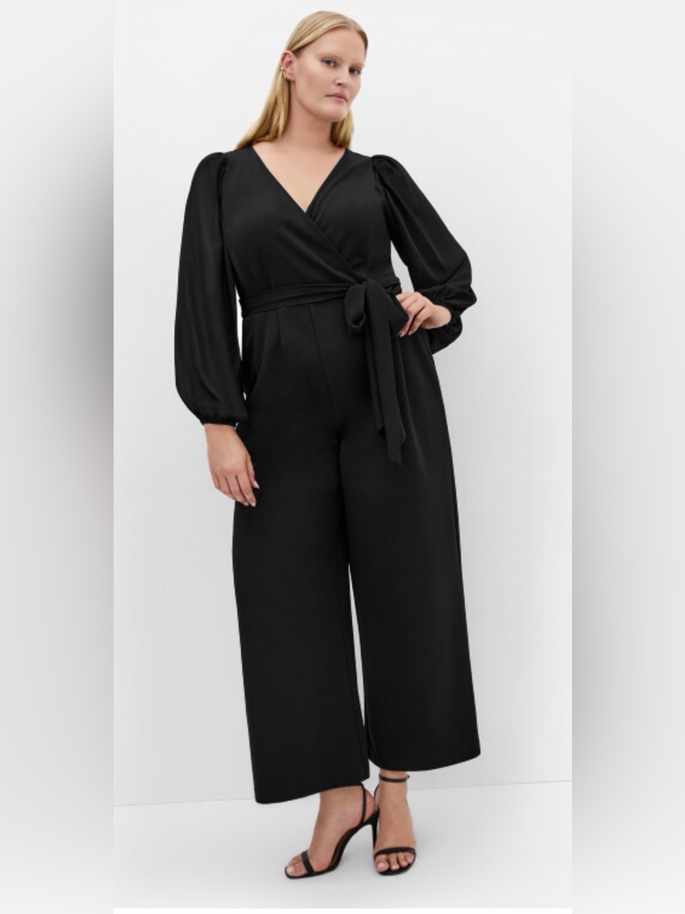 City Chic | Sheer Sleeve‎ Wide Leg Jumpsuit - black XL